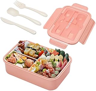 Bento Lunch Box, Lunch Food Containers for Adults and Kids, 1400ml Lunch Box with 3 Compartment and Cutlery, Great for Mix and Match Lunches (Pink)