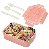 AISHNA Brotdose Kinder mit 3 Fächern, Bento Box Erwachsene 1400 ml Lunch Box für Erwachsene und Kinder, Mikrowellen- und Spülmaschinenfest (Rosa)