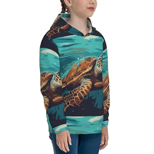 Green Turtle in Sea Water Kids Pullover Hoodies Boys Sweatshirts Girls Athletic Clothes with Pocket3