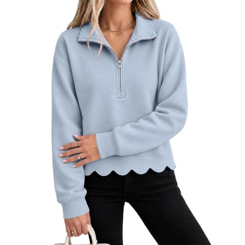 Fall Sweatshirts for Women Long Sleeve Scalloped Quarter Zip Pullover - image 2