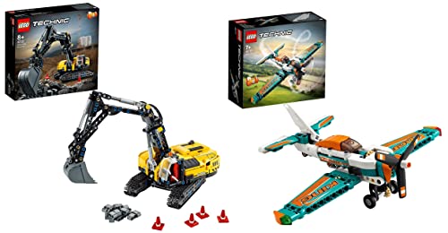 Image of LEGO Technic Heavy-Duty Excavator 42121 Building Kit+42117 Technic Race Plane Toy to Jet Aeroplane 2 in 1 Building Set-(Set of 2Toys)