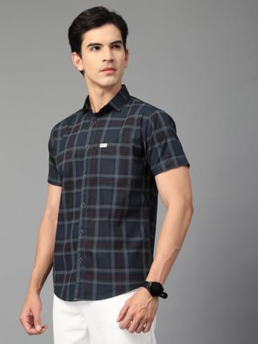 Image of Majestic Man Men's Slim Fit Premium Pure Cotton Plaid Check Half Sleeve Casual Shirt