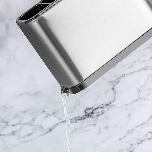 Image of Stainless Steel Kitchen Countertop Holder for Spoons, Forks, Butterknife, Knife, Spatula | 15L x 10W x 10H Centimeters | Silver