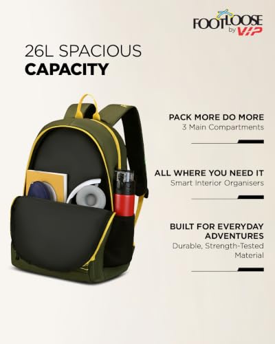 Image of FOOTLOOSE by VIP Nomad Laptop Backpack for Men & Women | 26 Litre Travel Backpack with 15.6 inch Laptop Compartment | Office, College, School Bag