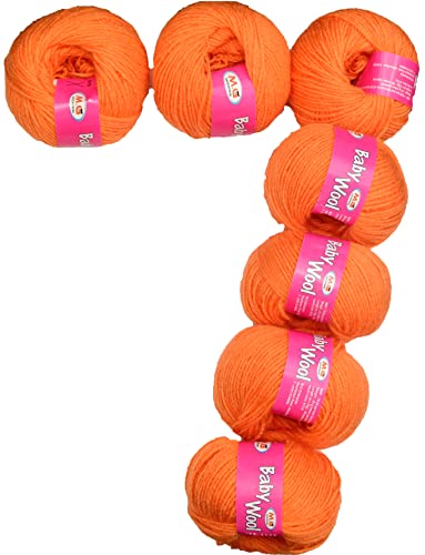 Image of M.G Enterprise Prime Baby Wool 100% Acrylic Yarn Orange 7 Pc 4 ply Ball Hand Knitting Wool /Art Craft Soft Fingering Crochet Hook Yarn- Art-HE