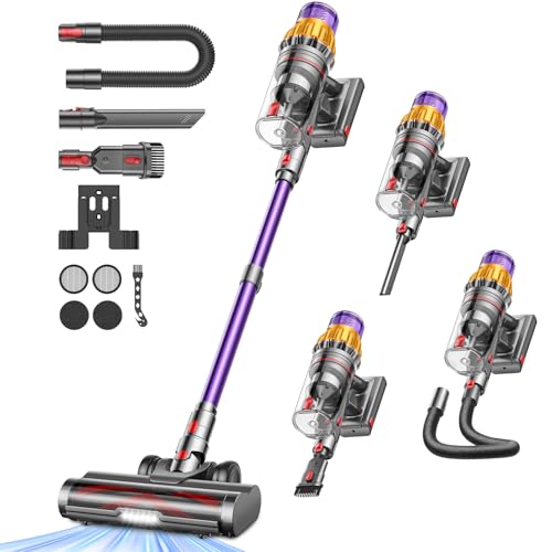 48 Kpa/550W/70Min Aspiradora sin Cable, 2.0L Aspirador de Mano con Pantalla Táctil, Cepillo Antienredos, Carga de Pared, Escoba Aspiradora sin Cable para Suelo Alfombra Pelos de Mascotas Automóviles