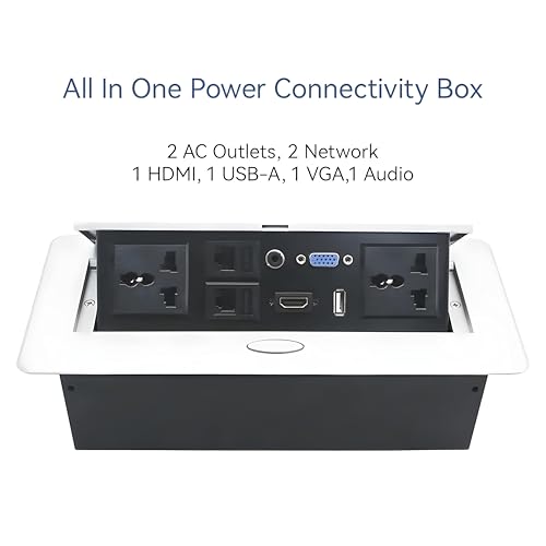Image of COOLCOLD 10 Module, Hydraulic 8 Cables Cubby, Conference Table Connectivity Solutions, Pop Up Box with HDMI, VGA, Audio, LAN, Power Ports & USB Port (Silver) - 1 Year Warranty