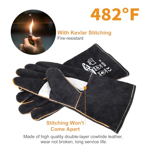 TOPDC-Welding-Gloves-14-Inches-FireHeat-Resistant-Leather-For-MigTigStickForgeBBQGrill-FireplaceWood-Stove-FurnacePotOven