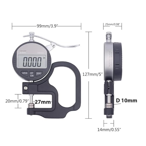 Calibrador digital de espesores de 0,4 pulgadas / 10 mm, resolución de 0,0005 pulgadas / 0,01 mm, para papel, película, tela y cinta miniatura 5