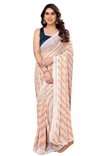 Image of Panzora Women's Georgette Printed Ready To Wear One Minute Saree With Unstitched Blouse Piece