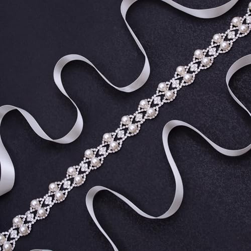 Bridal Belt Pearl Crystal Wedding Belt Sash,Handmade Rhinestone Pearl Belt for Wedding Dress Bridesmaid Flower Gril2