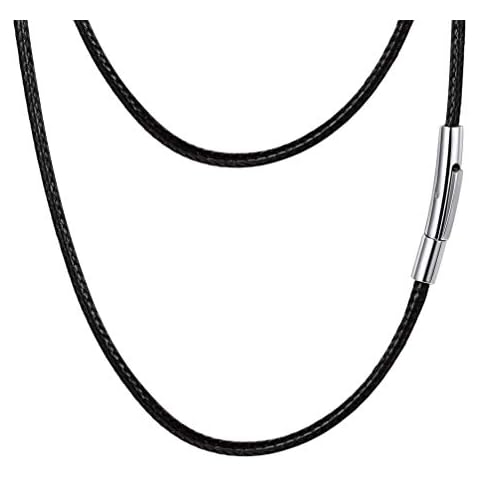 PROSTEEL Leather String Rope Necklace Chain For Men 2mm 18inch Black Leather Necklace Cord With Clasp Necklaces Cover