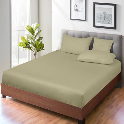 Image of ROYALE LINENS 300 Thread Count 100% Long Staple Combed Cotton Fitted Sheet King - Super Soft Deep Pocket Bottom Sheet - Fitted Sheets Only - Elastic Sheets (King, Sage Green)
