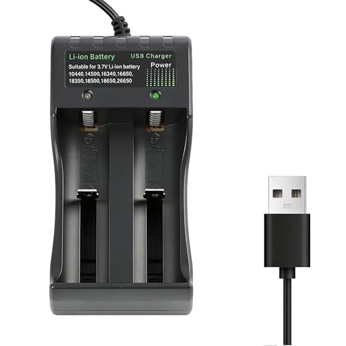 Chargeur Accu 18650, Chargeur Piles Rechargeable, Chargeur Li-ION 3.7V, Charge Rapide et Sécurisée pour Batteries 18650, avec Câble USB, Compatible...