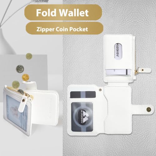 Image of M-Plateau RFID Blocking Slim Keychain Wallet for Women | Mini Card Holder with ID Window, Zipper Pocket, 6 Card Slots, Compact for Cash & Cards (White)
