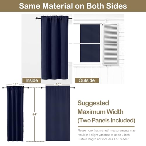 Image of Navy Blue Blackout Curtains for Bedroom 84 Inch Length 2 Panels, Soft Fabric Room Darkening Curtains for Living Room, Dual Rod Pocket Design Modern Window Treatment Drapes, 2x40Wx84L Inches