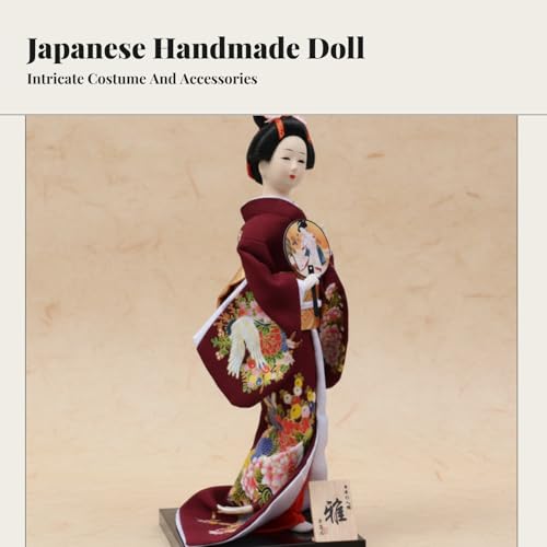 Truosbis Traditional Statue, Asian Kabuki Figurine Gift Collectible Ornament 12in Japanese Kimono Geisha Doll for Birthday Store Home, Dark Red - Thumbnail 2