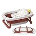 Sinbide Bañera Plegable para Bebé Recién Nacido con Soporte del Asiento Bañera de Niños con Temperatura Inteligente Cojín Cómodo Portátil Lavabo para Bebes Alfombrilla Antideslizante (Rojo)