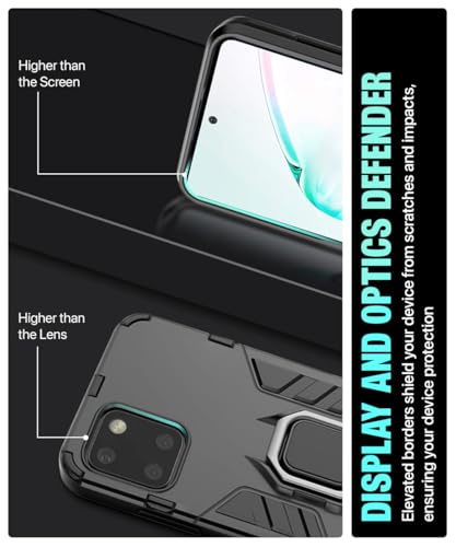 Image of WOW IMAGINE Shock Proof Back Case Mobile Cover for Samsung Galaxy Note 10 Lite (Armor | Hybrid PC + TPU | Full Protection with Ring Holder Kickstand | Carbon Black)