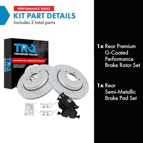Image of TRQ Performance Rear Brake Pad and Rotor Set Semi Metallic G Coated Rotors Compatible with 2001-2006 BMW 330Ci 2001-2005 330i 330xi