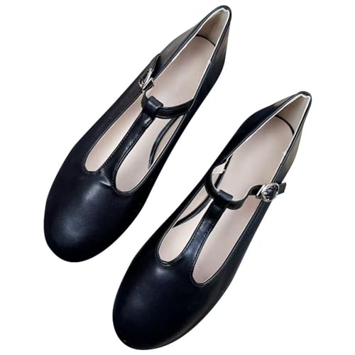 Stunner Women's PU Flats Classic Round Toe Mary Janes Flats Comfortable T Strap Ballet Shoes