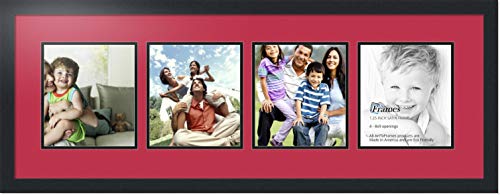 ArtToFrames Collage Photo Frame Double Mat with 4-8x9 Openings with Satin Black Frame and Rouge mat.