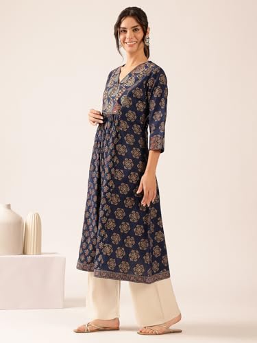Image of Vbuyz Women's Cotton Floral Print A-Line Regular Fit Kurta
