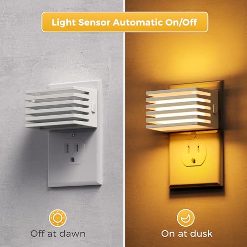 Image of L LOHAS LED Modern Plug in Night Light with Dusk to Dawn Sensor, 2000K Amber Warm Night Lights Plug into Wall, Dimmable Night Light for Bedroom, Bathroom, Kids' Room (White, 2 Pack)