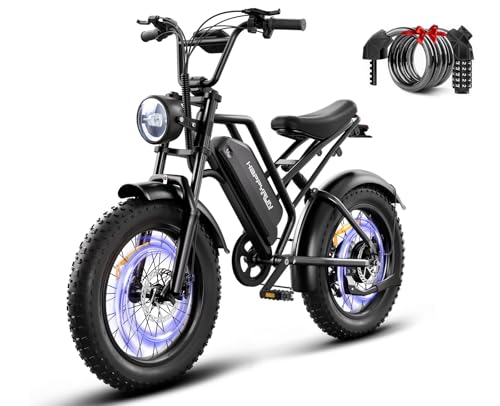 HAPPYRUN Electric Bike for Adults Peak 1500W Ebike 48V 18Ah Removable Battery E-Bike 60+ Mile 32MPH Top Speed Electric Motorcycle - All Terrain Fat Tire Electric Bike (Black) (G50 Black 48V)