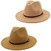 HGGE 2 Pack Women Classic Wool Fedora Hat with Belt Buckle Wide Brim Felt Panama Hat Khaki & Camel