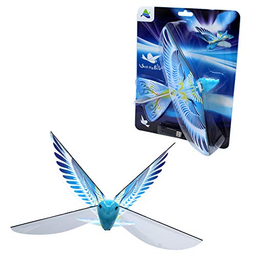 Self Flying eBird Blue Pigeon - Electronic Flying Bird Drone Toy. Adjust the Rudder to Make the Flapping Wings Bird Fly Forward and Back to You. 3 Flying Models! No Remote Control Needed, USB Charging