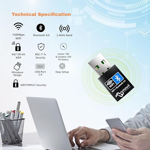 Image of Multybyte USB Bluetooth WiFi Adapter with Bt 4.0 & AC150Mbps | Wireless Nano USB 2.0 Network Adapter for Laptop Desktop PC Wi-Fi Dongle Compatible with Windows, Mac OS X, Linux Supported -Black