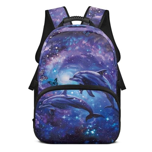 Cute Backpack Dolphin Galaxy Print Casual Fashion Backpack for Students - Large Capacity Travel Daypack,Lightweight Shoulder Bag with Multiple Pockets