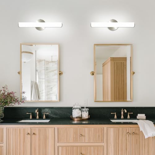Image of OOWOLF 4 Pack LED Vanity Light Bar for Bathroom, Dimmable Bathroom Light Fixtures 17.3inch 12W 1200LM Over Mirror Lighting Fixture Wall Sconce Modern Vanity Lighting 4000K Brushed Nickel