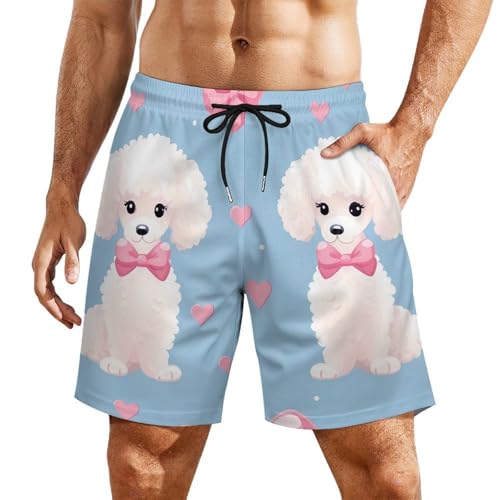 Cute Poodle Puppy Men's Swim Trunks Board Shorts Quick Dry Bathing Suit Swimwear with Compression Liner