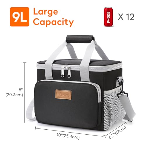 Image of Lifewit Medium Lunch Bag, Insulated Lunch Box, Soft Cooler Cooling Tote for Adult Men Women, Gray and Black 12-Can (9L)
