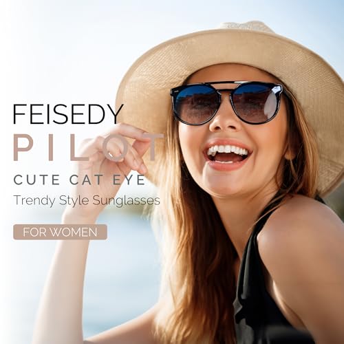 FEISEDY Women's Cat Eye Aviator Sunglasses- Polarized UV400 for Driving & Travel, Vintage Oversized Fashion B01193