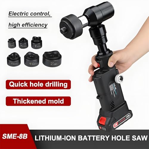 Kit de punzonadora hidráulica con 6 matrices (22-60 mm), batería de 21 V y herramienta de punzonado de metales de 80 KN para láminas de acero inoxidable. Funcionamiento automático, portátil ( Manual)