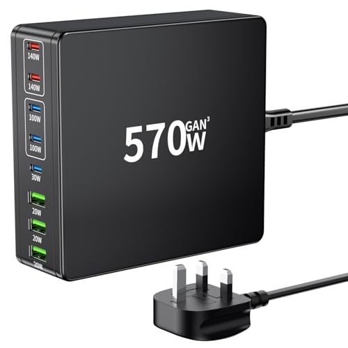 FINIBO 570W USB C Charger, 8 port USB C Charging Station with 5 USB C and 3 USB A, USB Quick Charger Multiple Dual PD PPS Charger USB C for Laptop, MacBook Pro/Air, iPad, iPhone Series, Sumsung