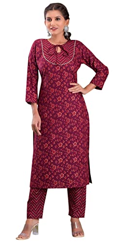 Kurti en Rayonne Imprimé pour Femmes avec Pantalon et Manches 3/4