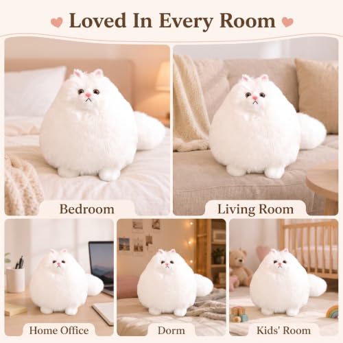 Image of Winsterch 10-Inch White Cat Plush Toy, Soft Fluffy Stuffed Animal for Girls