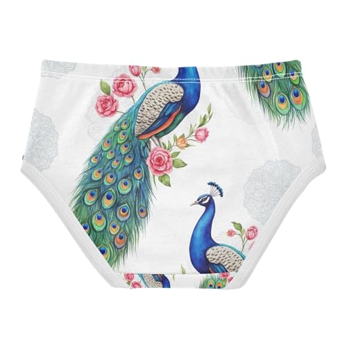 Toddler Girl Panties, Peacocks Blue Green Feathers Cotton Underwear for Girls, 2T–8 Years2