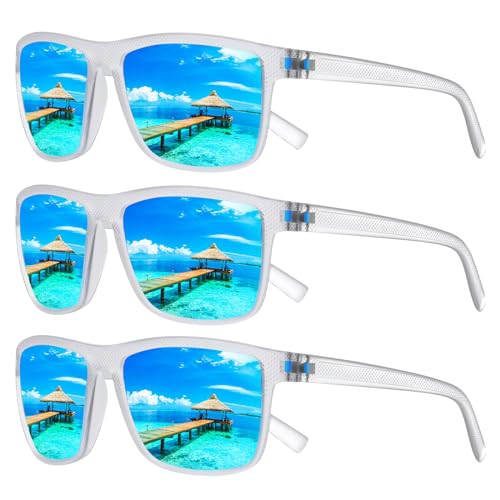 Square Polarized Sunglasses for Men and Women Lightweight Frame Sun Glasses with UV Protection powersports goggles A28 Transparently/Blue+transparentl