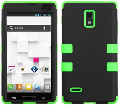 MyBat LGP769HPCTUFFSO007NP Rubberized Rugged Hybrid TUFF Case for LG Optimus L9/Optimus 4G - Retail Packaging - Black/Electric Green