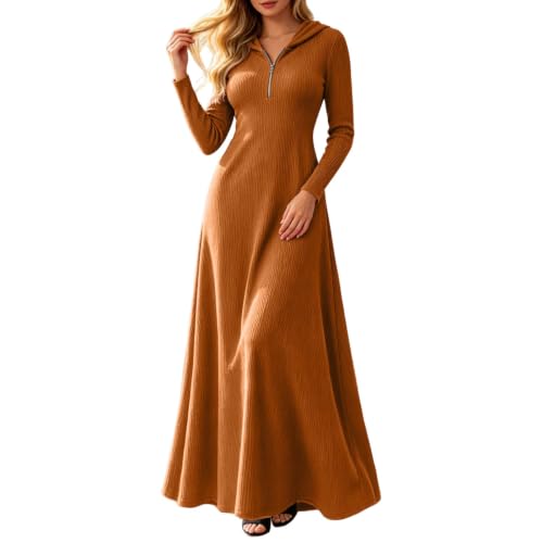 Long Sleeve Sweater Dress for Women Fall Ruched Waist A Line Hooded Dresses - image 5