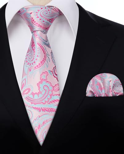 Image of HISDERN Ties for Men Paisley Tie and Pocket Square Woven Classic Floral Mens Ties Handkerchief Set Wedding Party Necktie