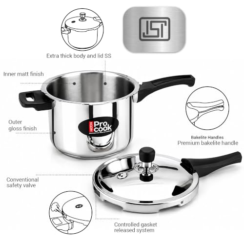 Image of Milton Pro Cook Induction & Gas Stove Friendly Stainless Steel Pressure Cooker Combo Set 2, 3, 5 Litre Capacity | Outer Lid | 3-Layer Sandwich Bottom Cookware Set | ISI Certified & 5 Year Warranty