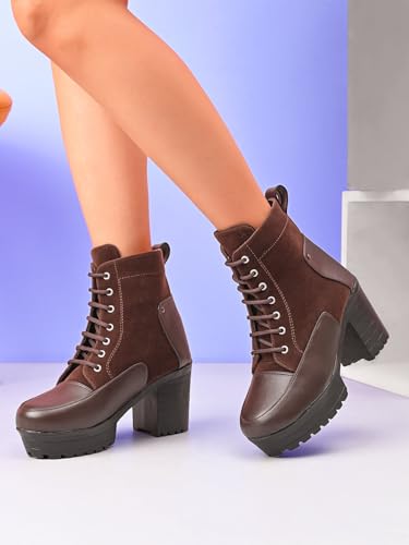 Image of XE Looks Women's brown Over-the-Knee Long Boots | Stylish Suede Finish with Tie-Up Detail | Comfortable Block Sole Winter Footwear for Girls and Women