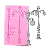 Vintage Street Lamp Silicone Mold for DIY Cupcake Cake Topper Decoration Fondant Mold Gum Paste Desserts Pudding Jelly Shots Soap Mould Crystal Chocolate Candy Handmade Ice Cream Ice Cube