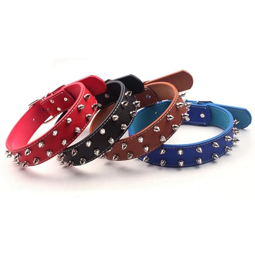 Pssopp Hundehalsband Im Punk-Stil, PU-Leder, Verstellbares Stachelhalsband für Mittelgroße und Große Hunde, Stilvolles Nieten-Design für Modische Haustiere (Blue)